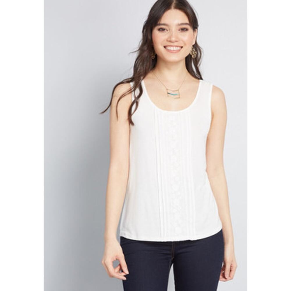 Anthropologie Skies are Blue White Embroidered Sleeveless Tank XSP